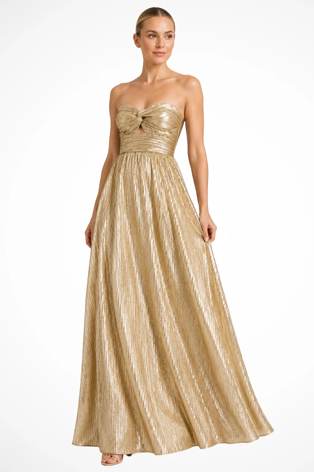 strapless twist front pleated swing maxi dress Strapless Twist Front Pleated Swing Maxi Dress Moxidress